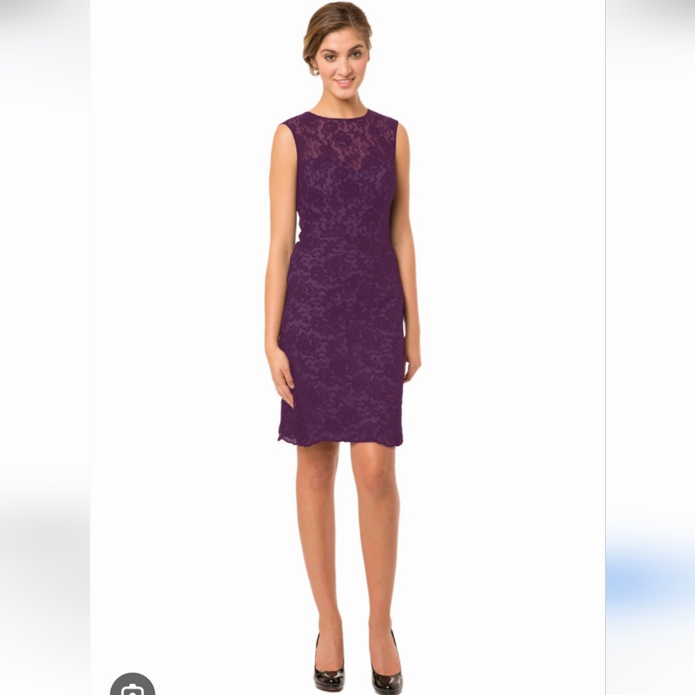 Bari Jay Eggplant Deep Purple Midi Lace Open Back Dress 1560